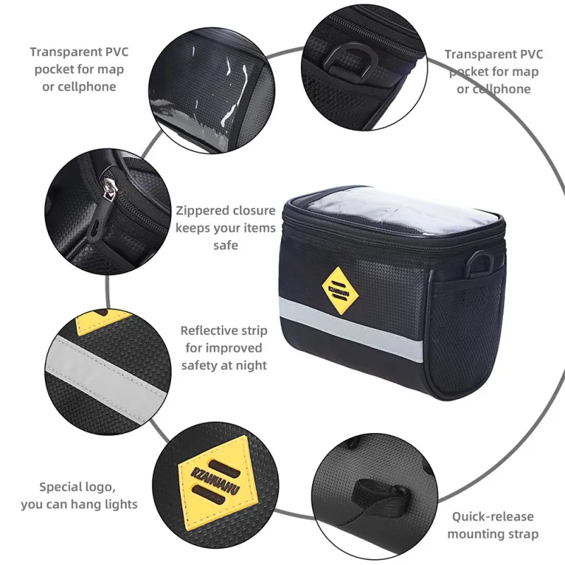 

Bicycle Front Handlebar Bag Polyester Zipper Insulation Large Capacity Multi Messenger Bag Functional Bags Bike Case