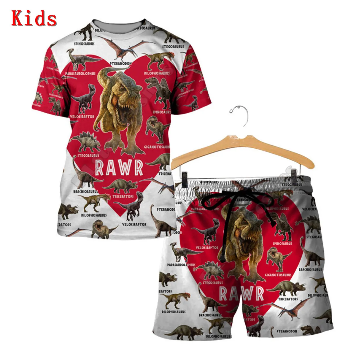 

Love Dinosaur 3D Printed T Shirts And Shorts Kids Funny Children's Suit Boy Girl Summer Short Sleeve Suit Kids Apparel 06