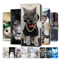 lovely cat wolf pattern wallet flip case for huawei honor 10x lite 6c pro p smart plus 2019 2020 2021 card holder stand cover