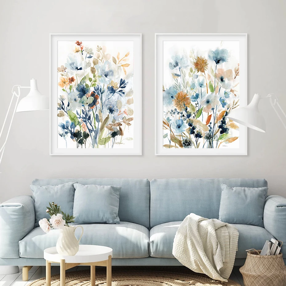 

Modern Watercolor Ink Flowers Leaves Canvas Painting Wall Art Picture Poster and Prints for Kitchen Living Room Home Decoration