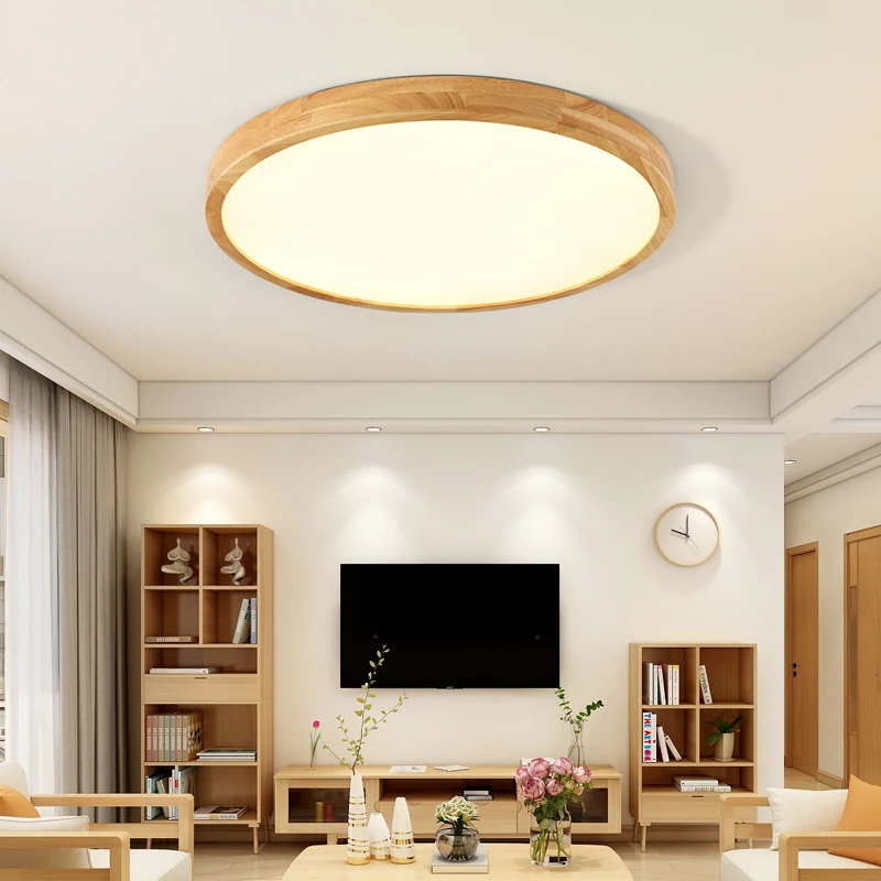 Luces de techo LED modernas, iluminación ultrafina de madera auténtica de 6cm para estudio, sala de estar, dormitorio, interiores, decorativas para el hogar