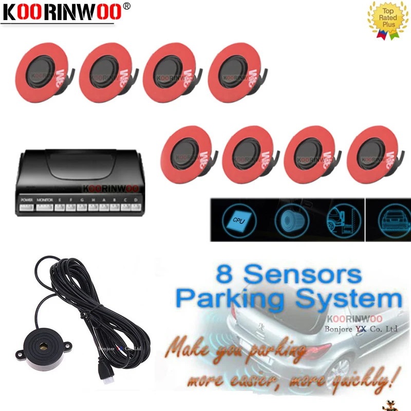 

Koorinwoo 13MM Sensors Buzzer Car Parking Sensor Kit Reverse Front Radar Speaker Alert Indicator Probe System 12V White Black