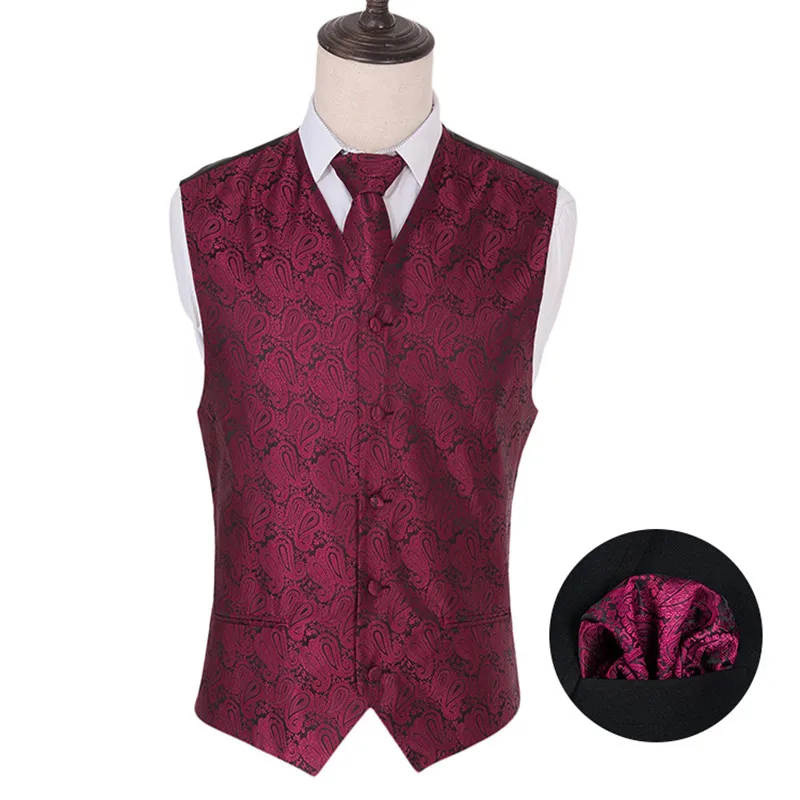 Мужской классический винный Пейсли тканый тонкий жилет платок галстук для