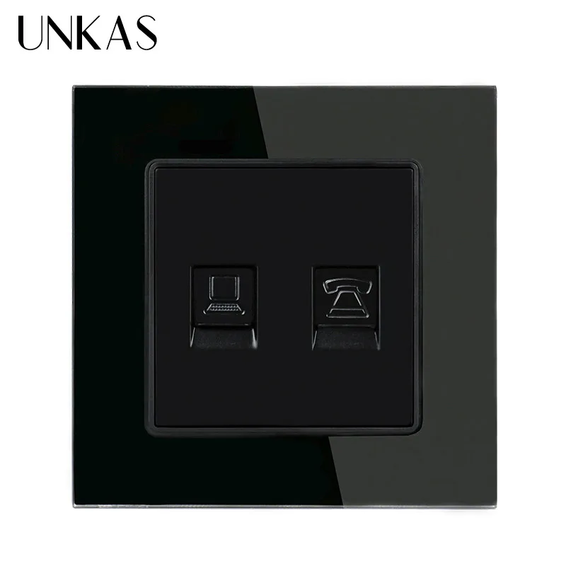 UNKAS белая Роскошная панель из хрустального стекла 1 комплект телефон RJ11 с