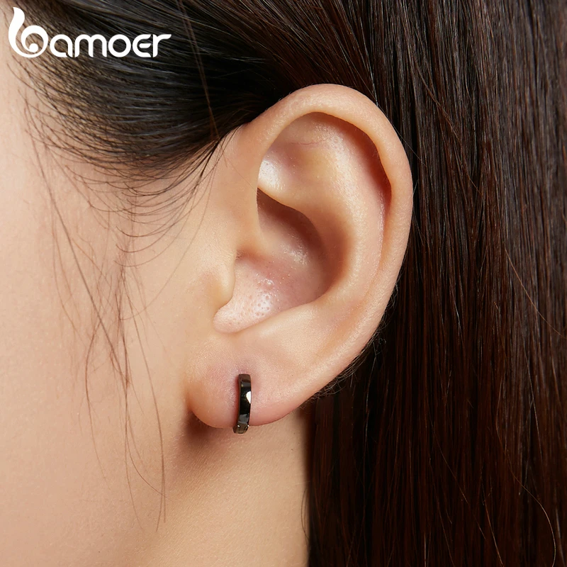 Bamoer – boucles d'oreilles en argent Sterling 925, noir et or, simple, créoles coréennes pour femmes et hommes, bricolage, bijoux à la mode, SCE1230