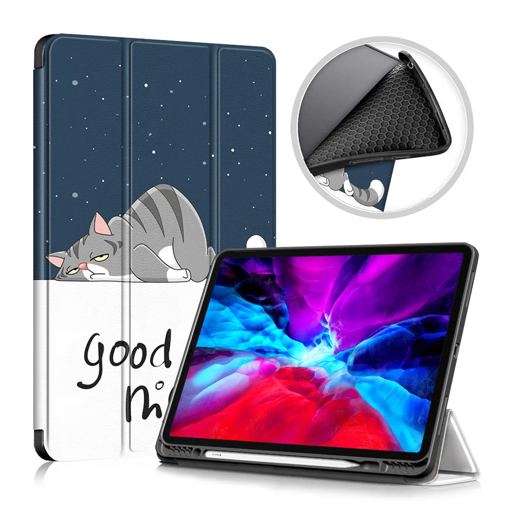 

Tri-fold cover for ipad 12.9-inch 4th/5th generation 2021 and 2020, with pen slot, automatic wake/sleep, soft TPU back cover for