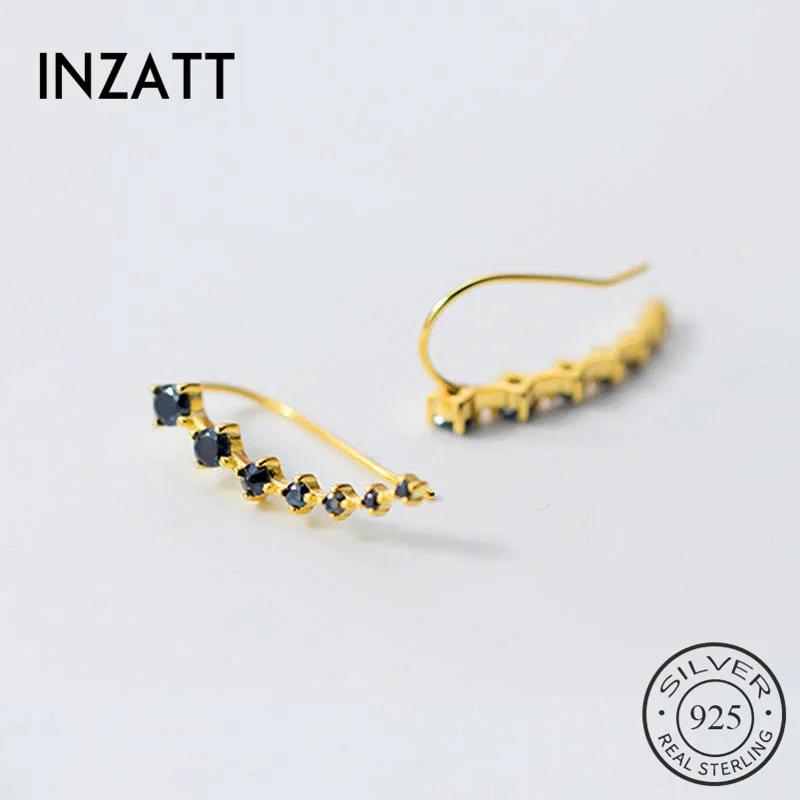 INZATT настоящие 925 пробы серебряные минималистичные черные серьги-кольца с цирконом для очаровательных женщин вечерние ювелирные изделия трендовые подарок