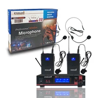 dual channel uhf microphone 2ch headset lavalier bodypack microphone ac dc adapter system stage church party ktv smu 0202b