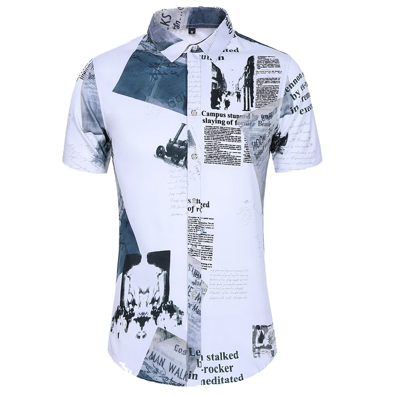 Летняя мужская модная рубашка с принтом повседневные рубашки коротким рукавом