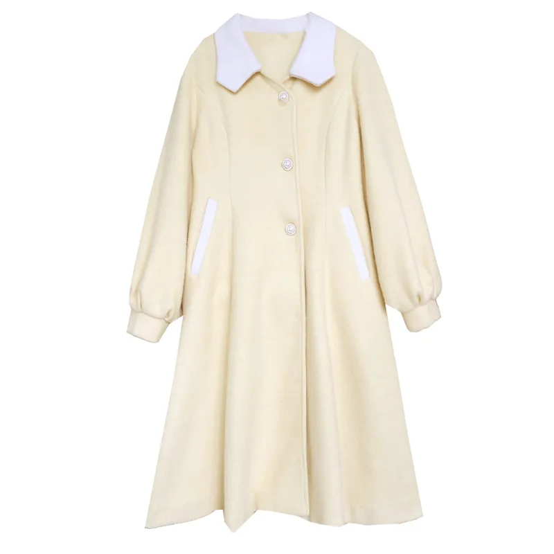 

New Autumn Women's Wear Overcoat Medium-length Overcoat Female Hepburn Style Literature and Art Retro Wool Mediumlength Overcoat
