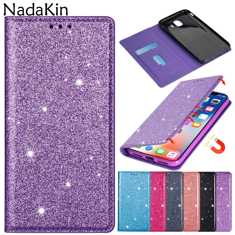 Роскошный блестящий кожаный чехол книжка для samsung Galaxy J4 J6 Plus J8 A6 2018 J3 J7 J5 2017