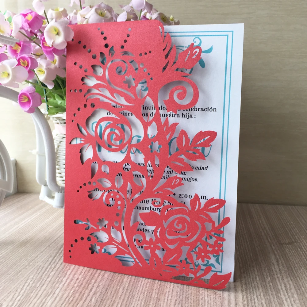 

50Pcs/Lot Hollow Out Rose Flower Wedding Invitation Cards Card Paper Wedding Birthday Shower Party Decoration Gifts