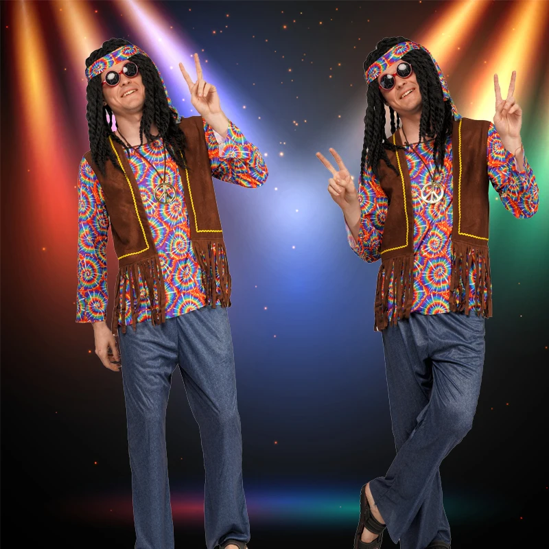 Halloween Adult Retro 60s 70s Hippie Costumes Men Role play Party Disco Costume Hippie Funny Clothes
