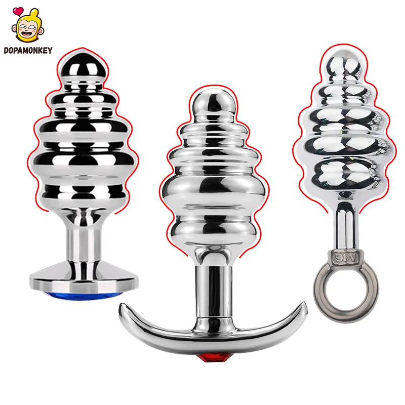 Анальная пробка DOPAMONKEY с резьбой металлическая кристаллами ювелирные изделия