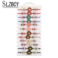 12pcslot colorful flower charm bracelet vintage braided rope adjustable bracelets for women girl jewelry summer beach anklet