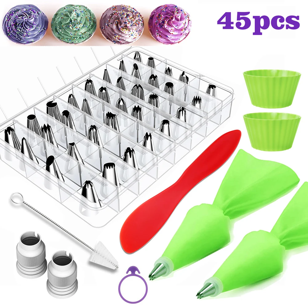

45PCS Piping Nozzle Decoration Icing Tips Large Size Cream Flower Rose Nozzles Cookies Baking Tool Cake Cupcak DIY Decoration