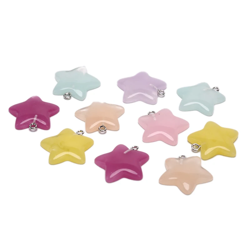 10Pcs Convex Resin Five-pointed Stars Charms Very Cute Keychain Pendant Necklace For DIY Decoration 7 Colors | Украшения и