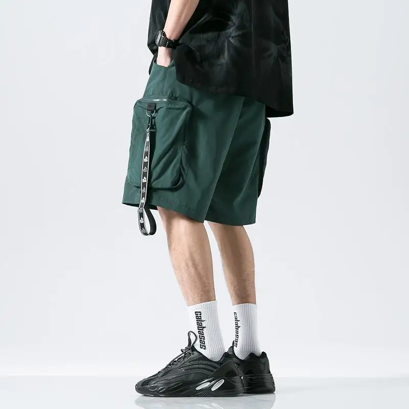 

Big Pocket Casual Shorts Men Streetwear Cargo Shorts Male Ribbons 2020 Summer Bermuda Short Pants Mens Fashion Large Size M-5XL