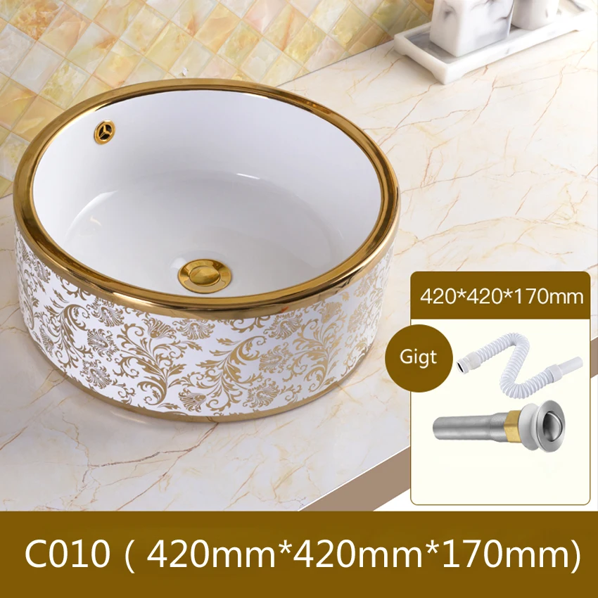 C010 Only basin Керамическая раковина для ванной комнаты, европейский стиль, роскошная раковина для умывальника, раковина для ванной, комбинированная слив, высокое качество - Цвет: C010 Only basin