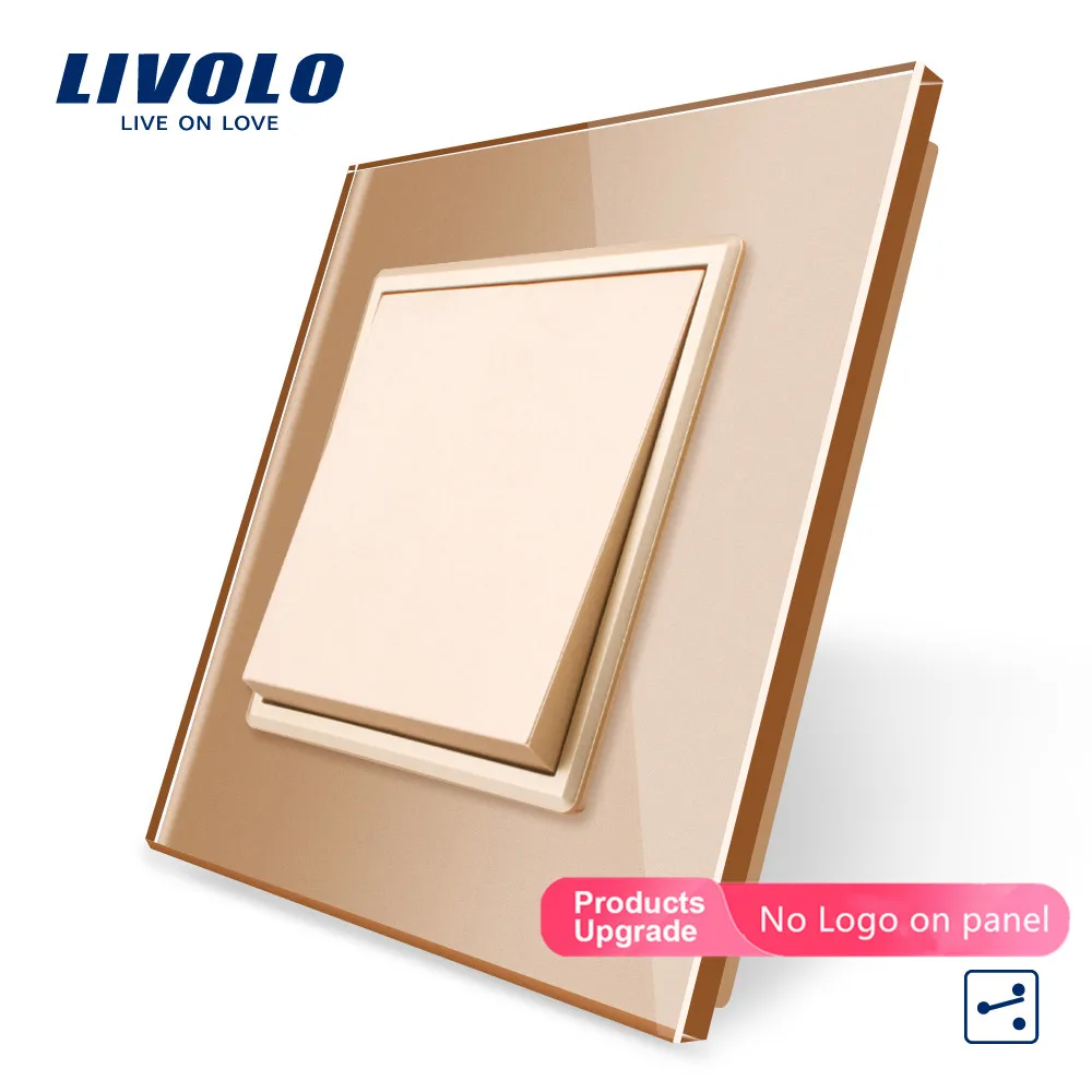 Livolo Производитель стандарт ЕС Роскошный белый/розетка с панелью из черного стекла, кнопка, 2 позиционный переключатель, VL-C7K1S-11/12, без логотипа