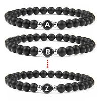 smooth 6 mm black bead lava stone initial letter bracelet for men women girl uk