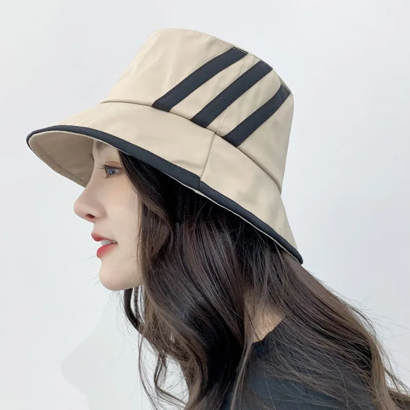 

2021 Bucket Hat Women Men Cap Fashion Classic Stripes Cotton Fishermen Caps Panama Sun Hat Unisex Sun Protection Hats