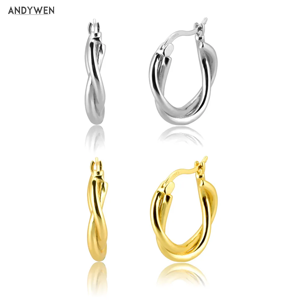 

ANDYWEN 100% 925 Sterling Silver Circle Round Hoops Earring Crystal Luxury 2020 Fashion Jewelry Piercing Ohrringe Pendiente
