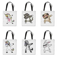 cool unicorn cartoon shopping bag large capacity foldable thick canvas bag female funny eco large capacity shoulder tote bag