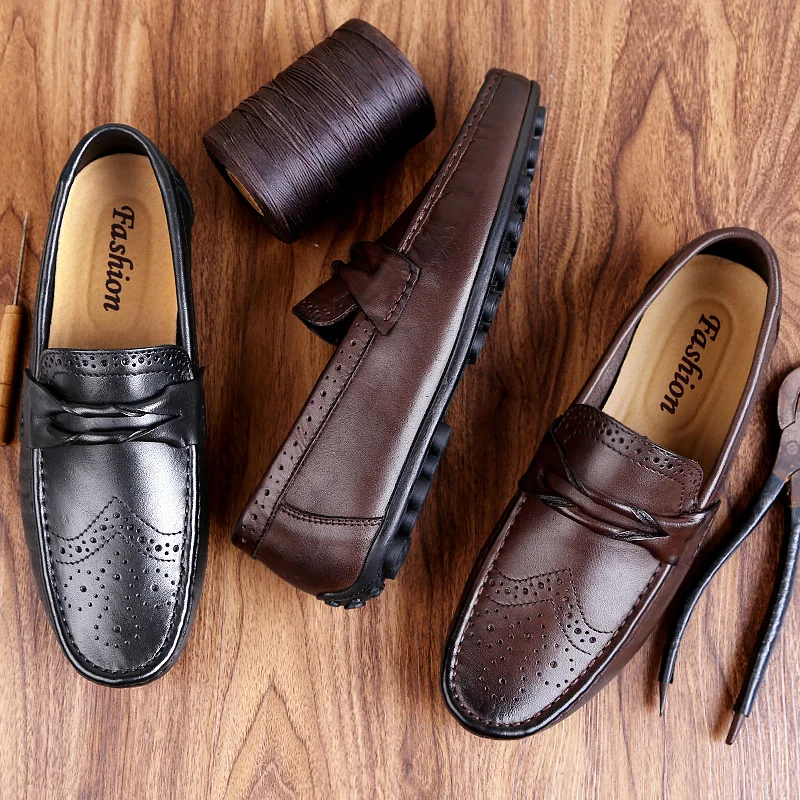 Men Loafers Shoes Genuine Leather Casual Sneakers Male Fashion Carved Boat Footwear Soft Dress Party Chaussure Homme | Обувь