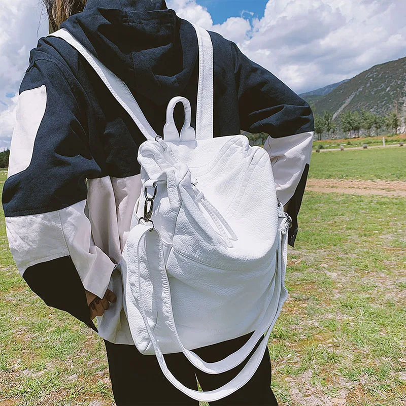 Женские рюкзаки из мытой кожи в стиле ретро многофункциональная вместительная