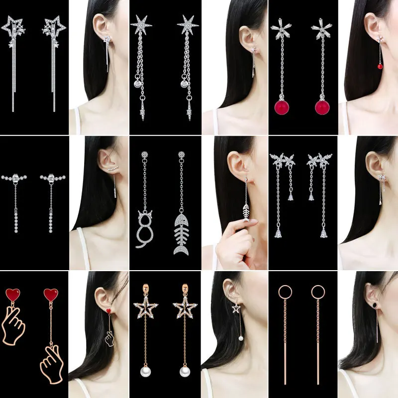 

New 925 Sterling Silver Jewelry Lrregular Long Tassel Ear Studs Earrings Woman's Classic Clothes With Gifts