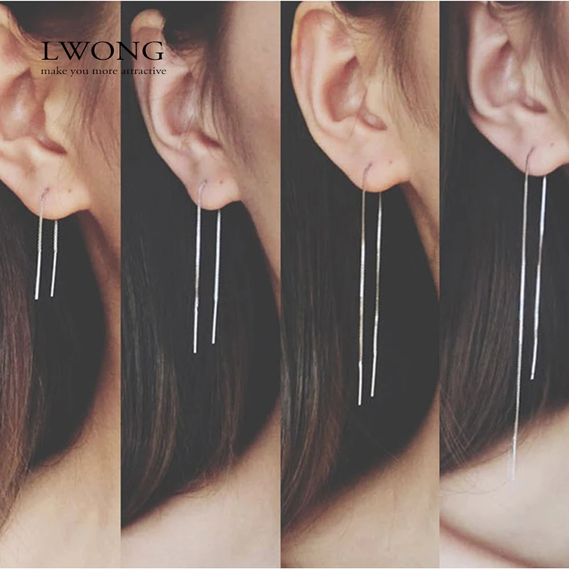 

Minimalist Ear Thread Earrings 925-Sterling-Silver Long Chain Earrings for Women Delicate Silver Bar Earrings Threader New