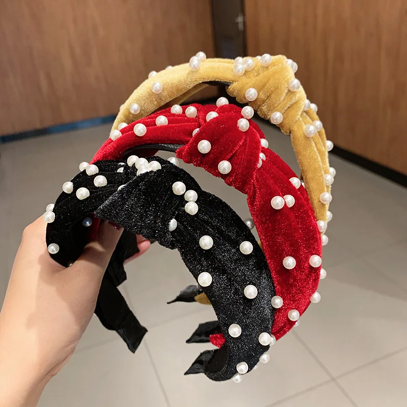 Элегантный ободок для волос из бисера и жемчуга удобный однотонный обруч