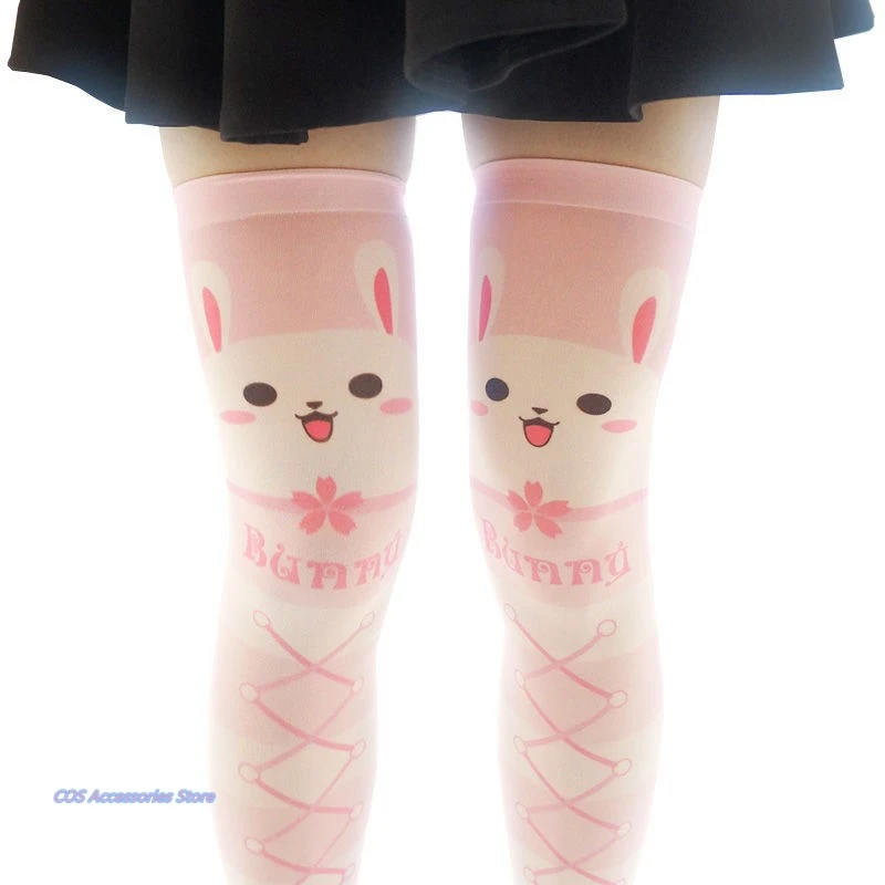 

Japanese Original Lolita Sweet Women Knee Socks Cartoon Rabbit Print JK Uniform Socks Soft Sister Four Seasons Student Wild