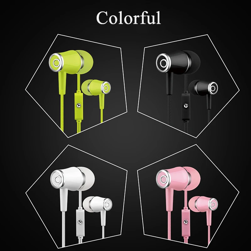 SIFREE Earphone With Microphone 3.5 mm In-ear flat earphone accessories earplugs Sub woofer with wheat earphones Wired headset |
