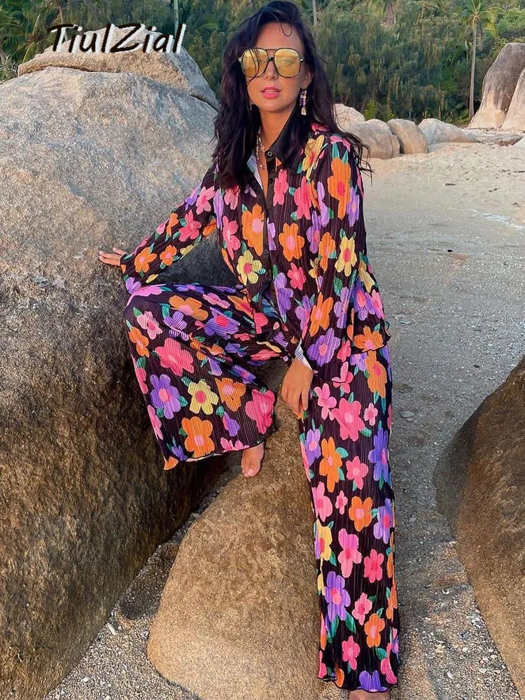 

Женский винтажный костюм TiulZial с принтом в стиле 90-х Y2K, длинные брюки, кардиган в стиле пэчворк, топ, рубашка и прямые плиссированные брюки с в...