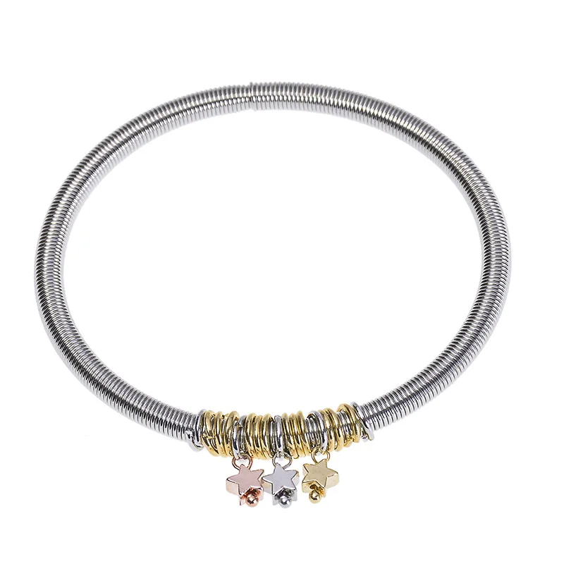 

Memory Spring Wire Bracelets for Women Men Fashion Bangle Star Charms Bead Pendant Link Stainless Steel Bracelet Party Jewelry