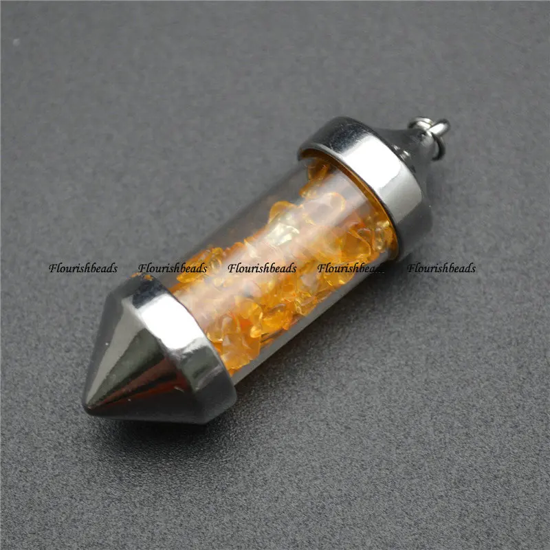 Dyed Yellow Crystal 1 шт. мульти натуральный драгоценный камень фишки бусины в форме пули оба конца Cusp кулон подходит ожерелье ювелирных изделий - Цвет камня: Dyed Yellow Crystal