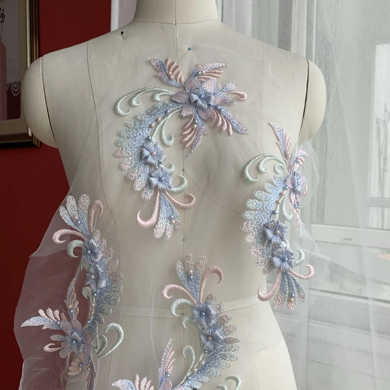 Кружевная аппликация сделай сам 2 шт./лот 22*14 см с бусинами 3D цветочками для