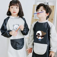 black waterproof apron for kitchen bear child painting anti wear overalls kitchen accessories eating bibs for kids reverse gown