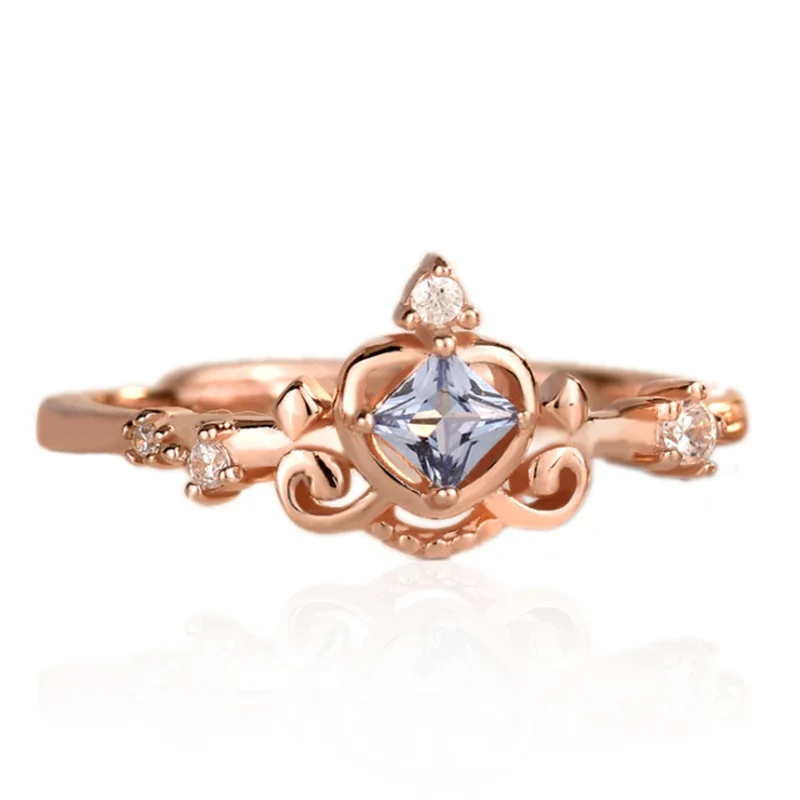 

925 Sterling Silver Set Ring Princess Blue Sea Square Zircon Crown Wedding Engagement Ring Handmade Jewelry for Women Gift New