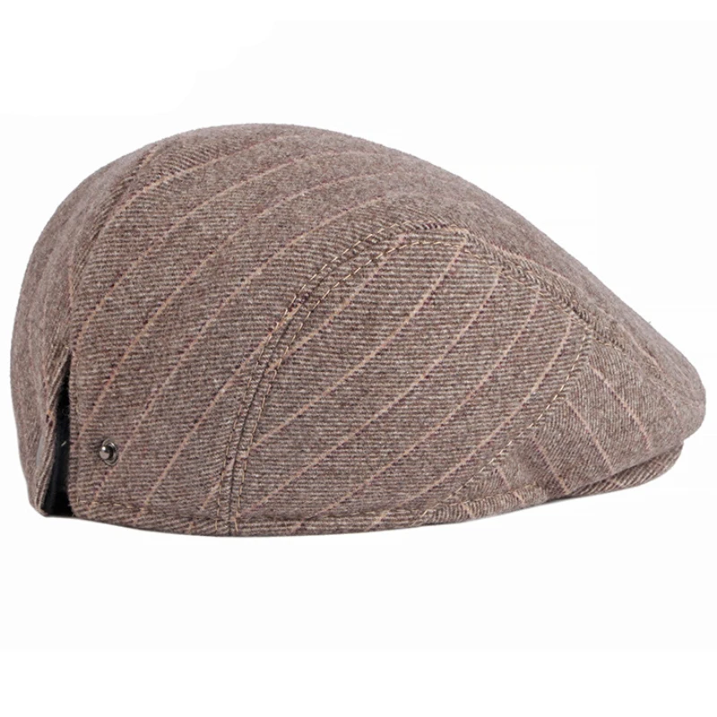 HT3416 Men Berets New Fashion Thick Warm Winter Hat Retro Beret Cap Men Striped Wool Beret Hat Male Vintage Ivy Gastby Flat Cap