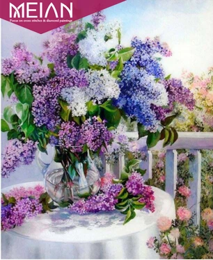 MEIAN Lilacs Цветочная вышивка крестом алмазная картина круглая дрель изображения для