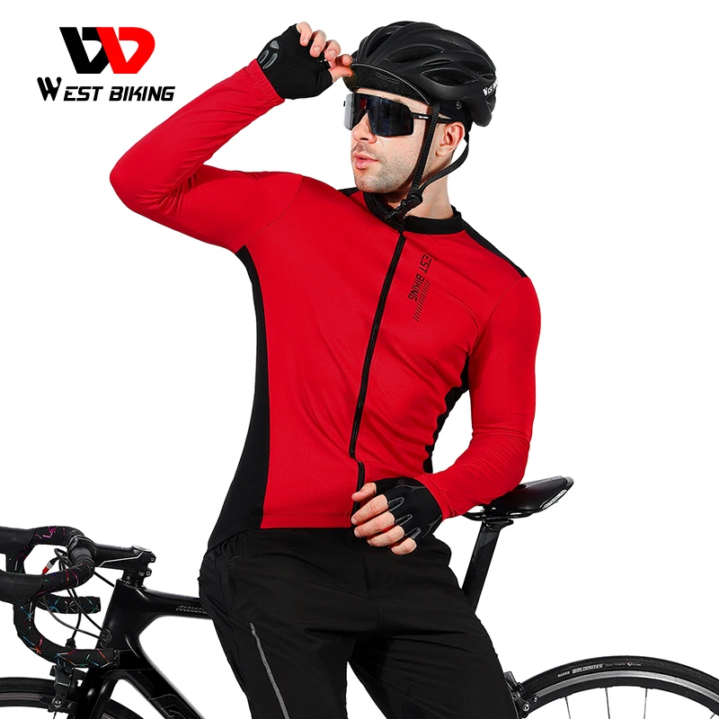 

WEST BIKING Men's Cycling Bike Jerseys Long Sleeve Reflective Quick Dry UPF 50+ Running Bicycle Shirts Full Zipper MTB Jacket