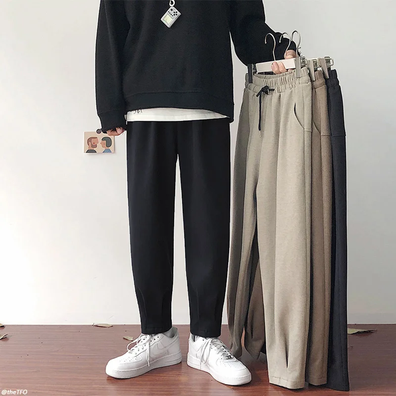 

Invierno pantalones de lana de los hombres de moda Color sólido pantalones casuales hombres Streetwear coreano sueltos pierna