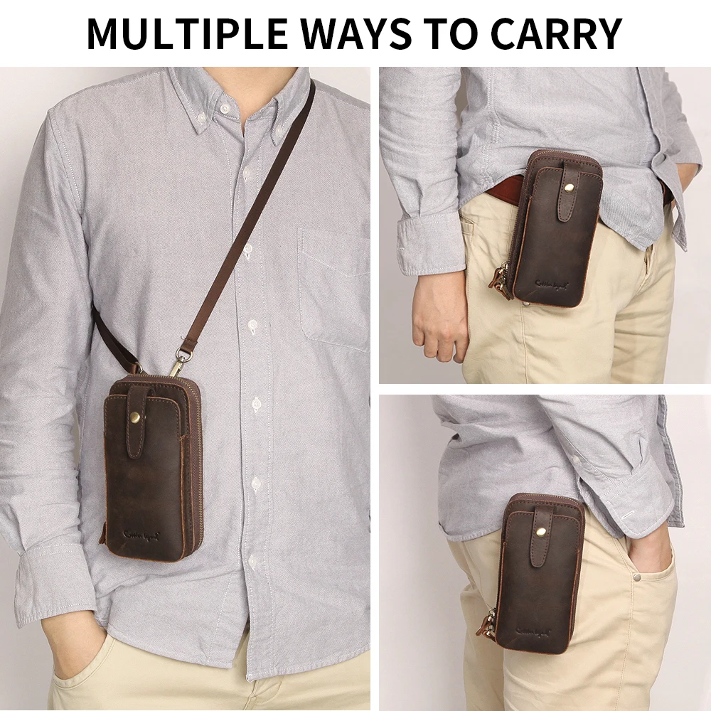 Cobbler Legend Men's Crossbody Bag Genuine Leather Shoulder Sling Bag Messenger Waist Pack Multifunctional Long Wallet for Male