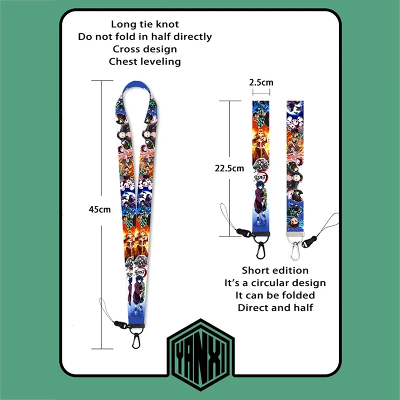 

Card Cover Holder with Lanyard for Anime Demon Slayer Catoon Kimetsu No Yaiba Neck Strap Cell Phone Rope Keychain