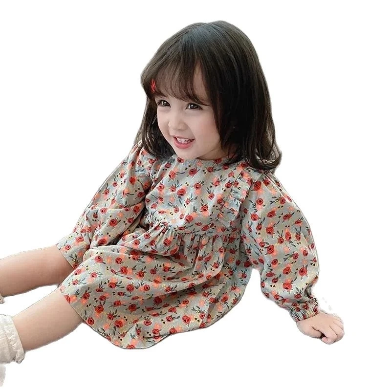 

Girls spring floral dress new children princess dress girl baby cotton long sleeve clothes kids dress P5310