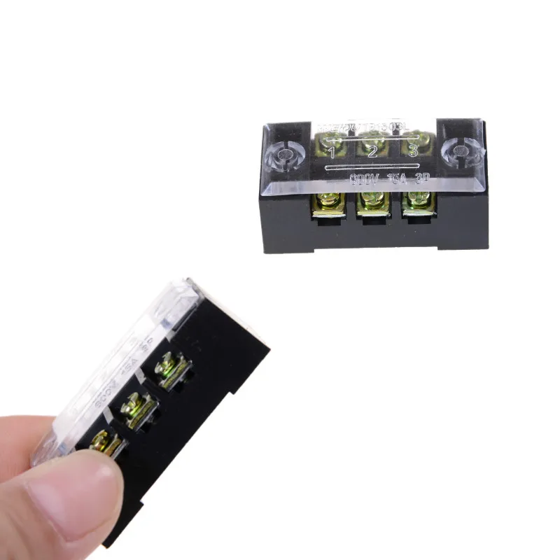 

3pcs/lot Dual Row 3 Position Screw Terminal Block Strip 600V 15A W Cover TB-1503 Barrier Terminal Block