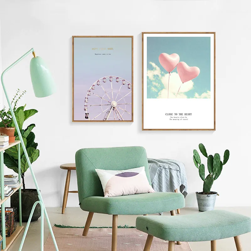 Scandinavian Nordic Travel Landscape Wall Art Canvas Poster Print Ferris wheel Painting Decorative Picture for Living Room Decor | Дом и сад